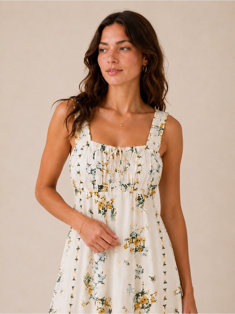 Caroline Constas Floral Boho Maxi Dress Ivory Yellow Cottagecore Smocked Bodice - Picture 2 of 15